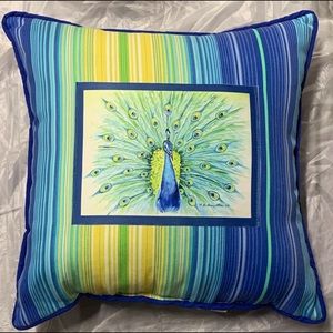Peacock stripe indoor outdoor pillow 16” x 16”